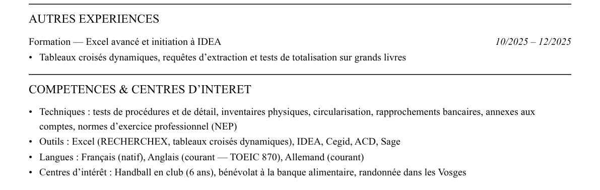 CV assistant auditeur : compétences et centres d’intérêt