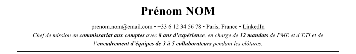 CV chef de mission audit : en-tête et accroche