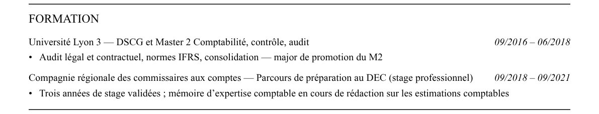 CV chef de mission audit : formation