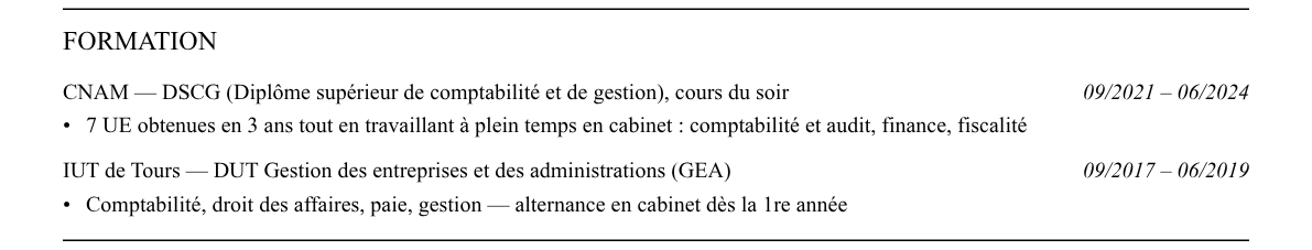 CV collaborateur comptable en cabinet : formation