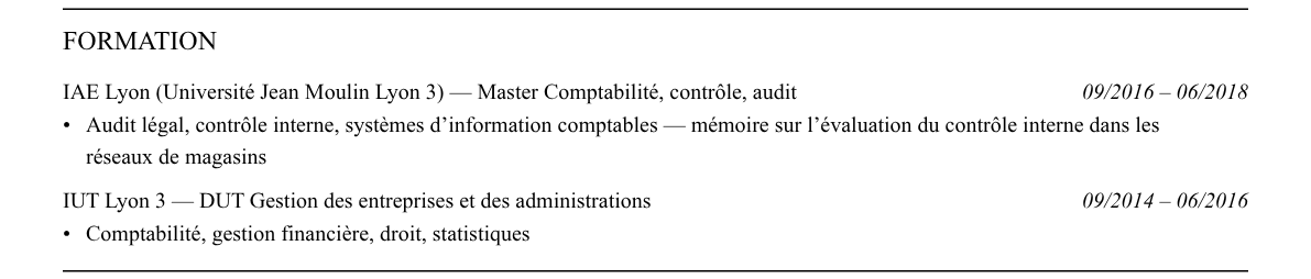 CV contrôleur interne : formation