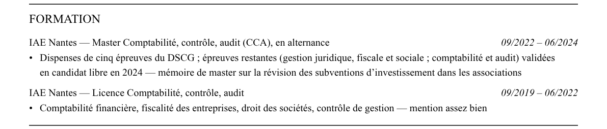 CV expert-comptable stagiaire : formation