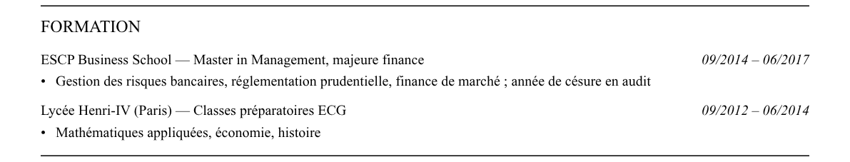 CV inspecteur en banque : formation