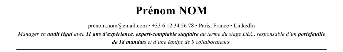 CV manager audit : en-tête et accroche