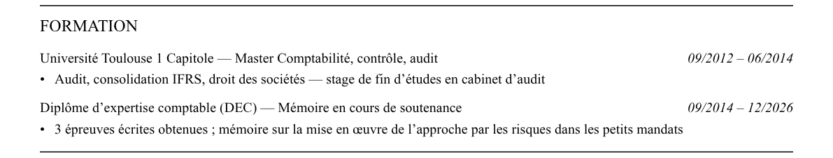 CV manager audit : formation