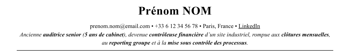 CV contrôleur financier (sortie d’audit) : en-tête et accroche