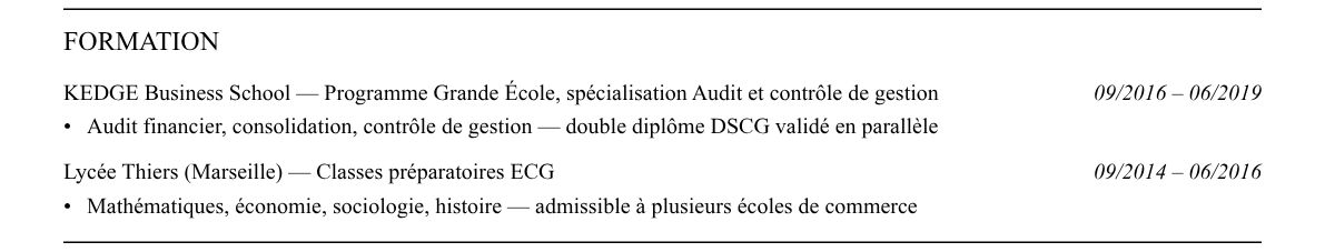 CV contrôleur financier (sortie d’audit) : formation